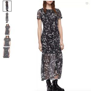 Allsaints Size 2 Ariya Lisk Ruched Drawstring Maxi Dress